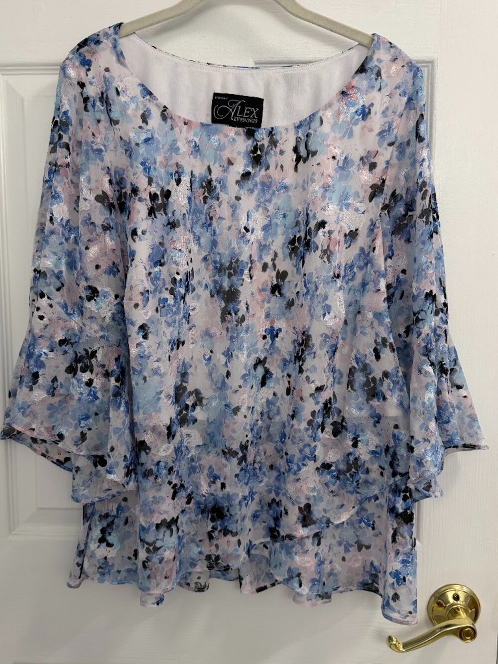 Alex Evenings Woman Floral Asymmetrical Blouse